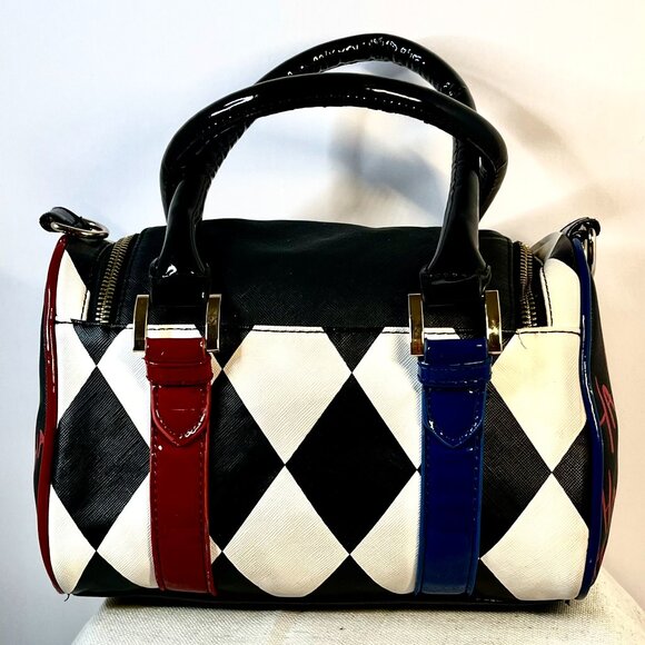 Harley Quinn Checkered Crossbody Bag Red & Blue Design  DC Comics Cosplay bag - Picture 2 of 16